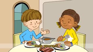 آموزش زبان انگلیسی برای کودکان به روش singsing : آموزش با شعر Help yourself. Do you want some more? (At the table)