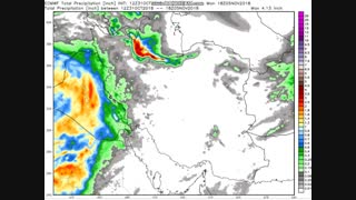 الگوی بارندگی تجمعی (اینچ) طی 180 ساعت آینده منتهی به چهارشنبه 16 آبان 97